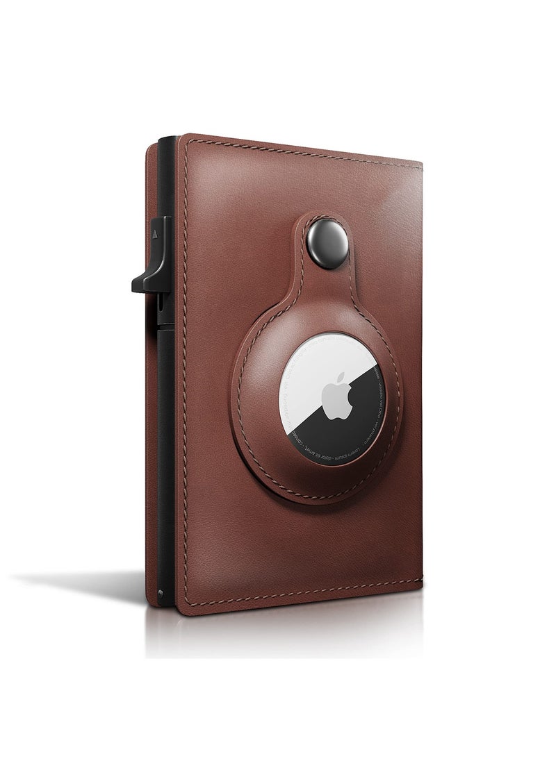 SYOSI - AirTag Wallet, Trackable Wallet with AirTag Holder, RFID-Blocking Minimalist Leather Wallet, Slim Leather Airtag Wallet, Men and Women, Smart Wallet, AirTag Not Included (Brown) - Image 1