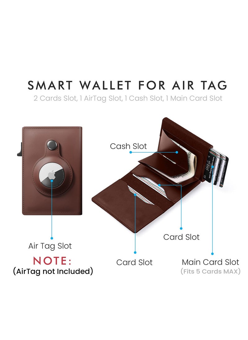 SYOSI - AirTag Wallet, Trackable Wallet with AirTag Holder, RFID-Blocking Minimalist Leather Wallet, Slim Leather Airtag Wallet, Men and Women, Smart Wallet, AirTag Not Included (Brown) - Image 1