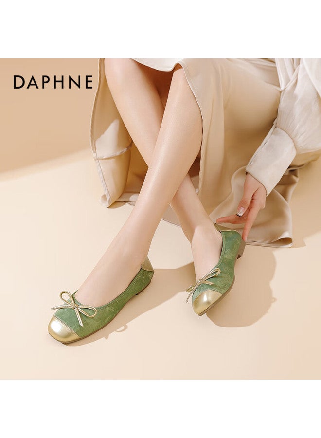 Daphne Gentle And Elegant Flat Spring Korean-style Girls' Shoes With Patchwork Bow And Egg Roll Design, Women's Flats, Green, Size 35 - Image 2