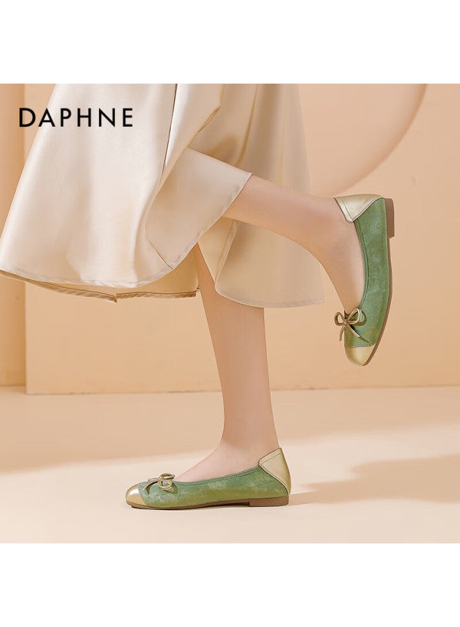 Daphne Gentle And Elegant Flat Spring Korean-style Girls' Shoes With Patchwork Bow And Egg Roll Design, Women's Flats, Green, Size 35 - Image 3