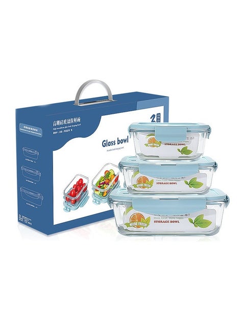 High-Quality Borosilicate Glass Preservation Bowl Set three-Piece Set of Rectangular Preservation Boxes That Can Be Used in Microwave Ovens Capacities Are 400ml, 700ml, and 1040ml.