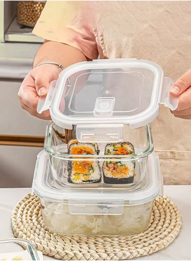 FLYROAD - High-Quality Borosilicate Glass Preservation Bowl Set three-Piece Set of Rectangular Preservation Boxes That Can Be Used in Microwave Ovens Capacities Are 400ml, 700ml, and 1040ml. - Image 1