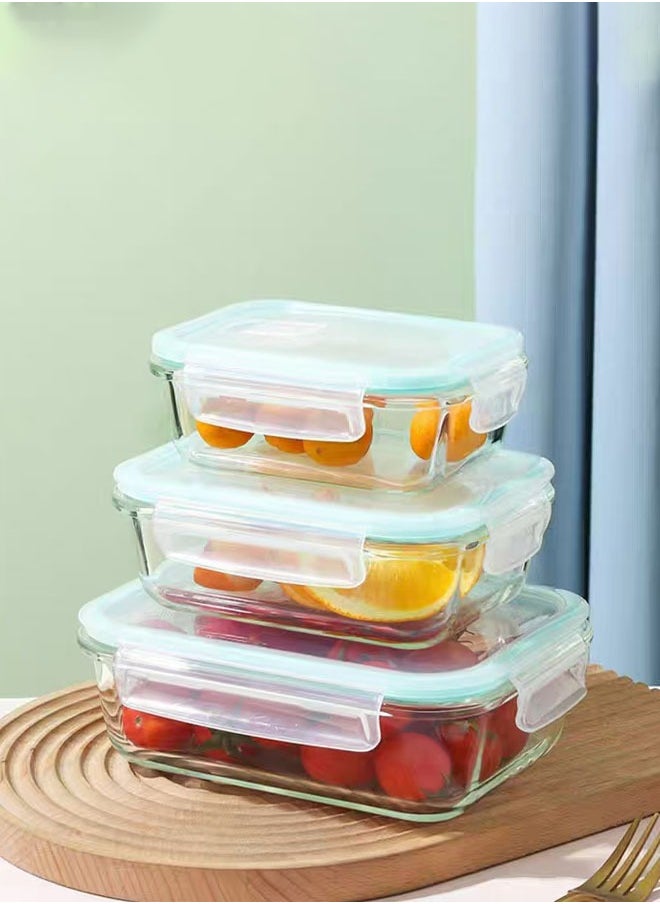 FLYROAD - High-Quality Borosilicate Glass Preservation Bowl Set three-Piece Set of Rectangular Preservation Boxes That Can Be Used in Microwave Ovens Capacities Are 400ml, 700ml, and 1040ml. - Image 1