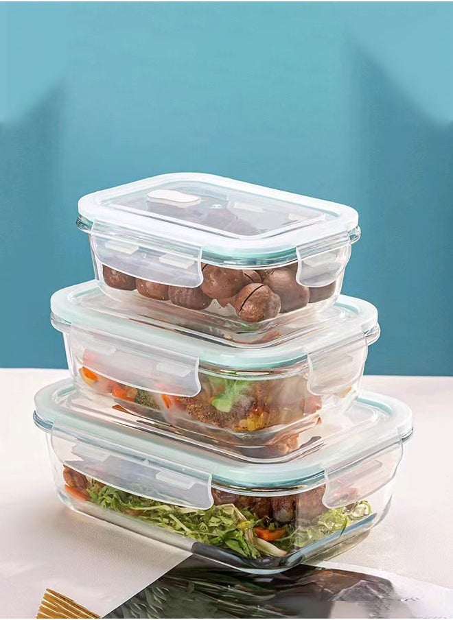 FLYROAD - High-Quality Borosilicate Glass Preservation Bowl Set three-Piece Set of Rectangular Preservation Boxes That Can Be Used in Microwave Ovens Capacities Are 400ml, 700ml, and 1040ml. - Image 1
