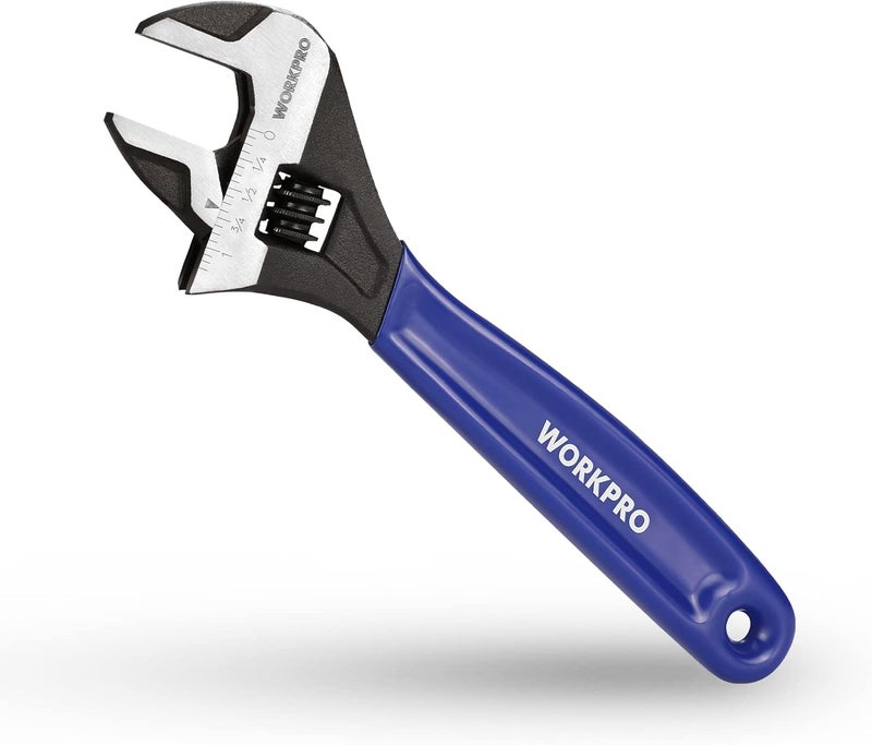 WORKPRO 8-Inch Adjustable Wrench, Cr-V Steel Wide Jaw Black Oxide Wrench, Metric & SAE Scales, for Home, Garage, Workshop and DIY - Image 1