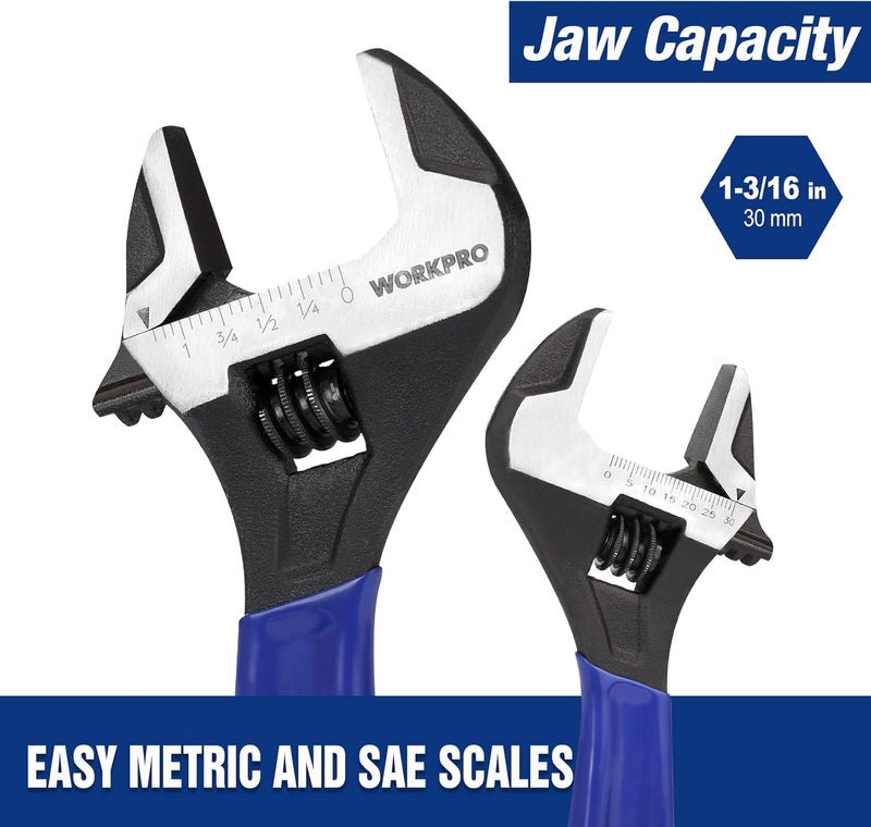 WORKPRO 8-Inch Adjustable Wrench, Cr-V Steel Wide Jaw Black Oxide Wrench, Metric & SAE Scales, for Home, Garage, Workshop and DIY - Image 3