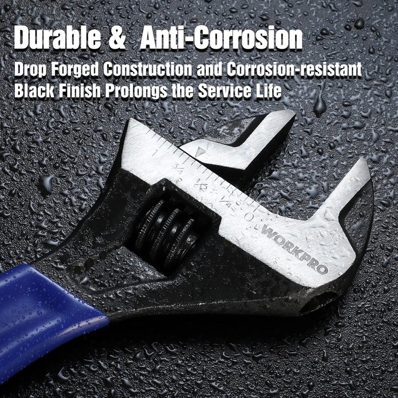 WORKPRO 8-Inch Adjustable Wrench, Cr-V Steel Wide Jaw Black Oxide Wrench, Metric & SAE Scales, for Home, Garage, Workshop and DIY - Image 5