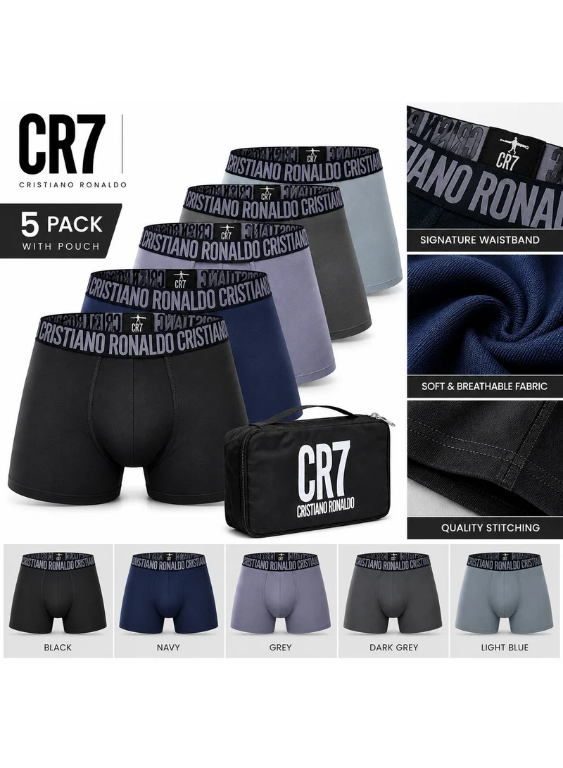 Cr7  CR7 Cristiano Ronaldo Men's Trunks Boxer Briefs, Pack of 5 with Pouch - Black, Navy, Grey, Dark Grey, Light Blue for Men | Best Price UAE