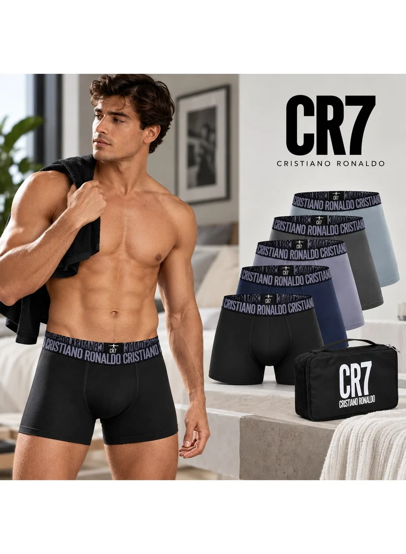 Cr7  CR7 Cristiano Ronaldo Men's Trunks Boxer Briefs, Pack of 5 with Pouch - Black, Navy, Grey, Dark Grey, Light Blue for Men | Best Price UAE