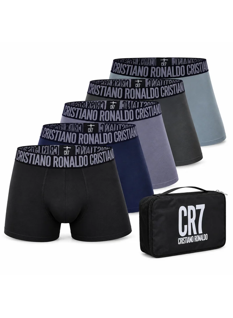 Cr7 CR7 Cristiano Ronaldo Men's Trunks Boxer Briefs, Pack of 5 with Pouch - Black, Navy, Grey, Dark Grey, Light Blue