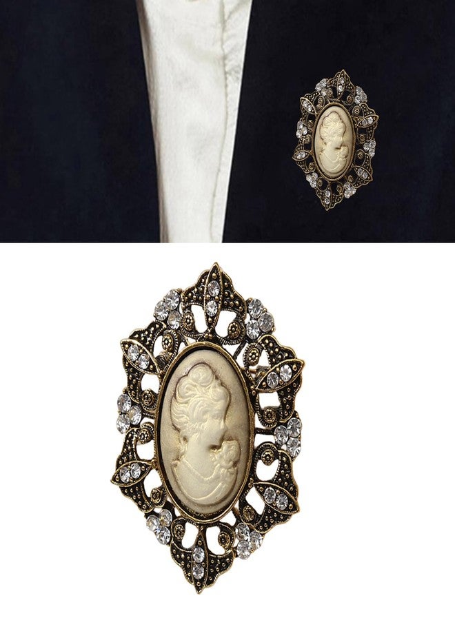 UncleS Elegant Vintage Cameo Brooch Pin Set with Antiqued Gold Finish Sparkly Alloy Cameo Lapel Pin for Women Jewelry - Image 2
