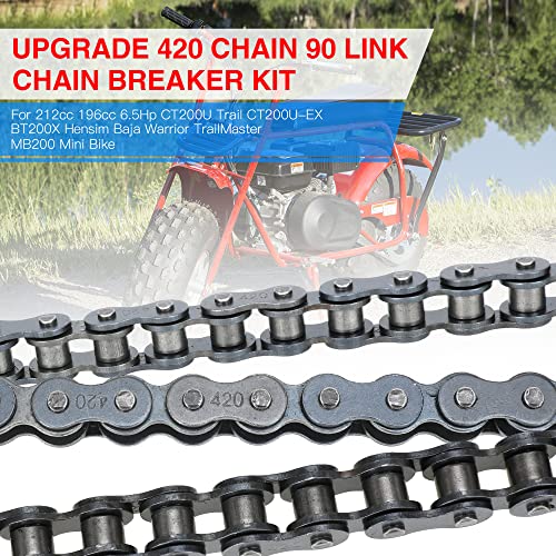 GREHUA 420 Mini Bike Rear Drive Chain 90 Link & Breaker Compatible with Coleman Powersports CT200U BT200X CT200U-EX Baja Warrior Massimo MB200 TrailMaster Predator 212cc 196cc Minibike Parts - Image 2