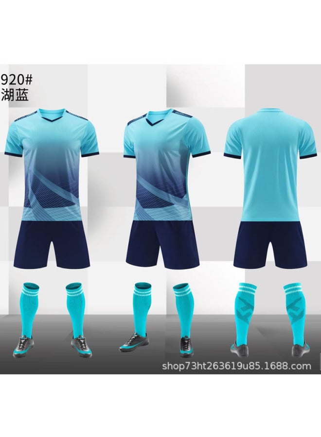 920 Lake Blue Short Sleeve Football Jersey - Image 1