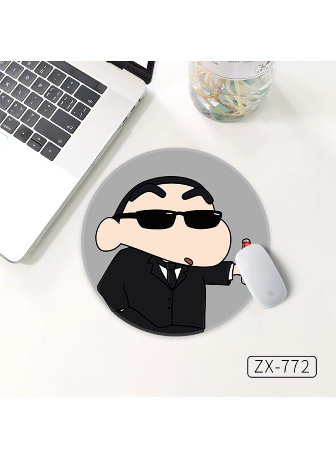 Cute Cartoon Crayon Small Round Mouse Pad High Sensitive Thickened Non-Slip Office Small Table Mat Girls Non-Slip-Color:15x 15cm 3mm Thick Diatom Mud Cushion-Pattern:ZX-772 Black Sunglasses Small New - Image 1