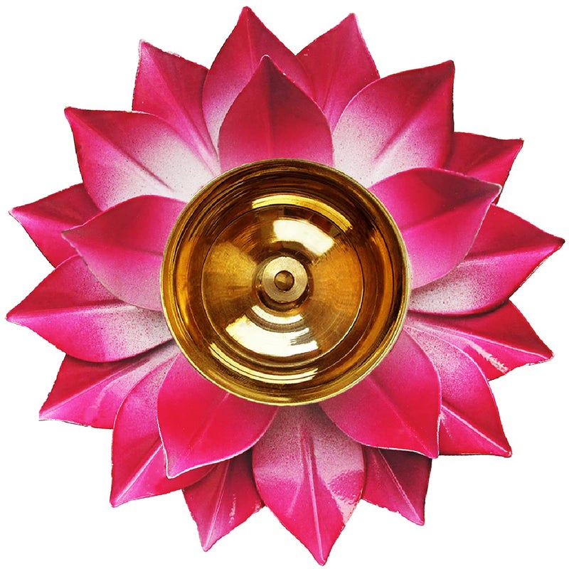 DEWA DEWA Lotus Design Brass Diya Lotus Shaped Brass Deepak Pink 6 inchesSet of 2  - Image 1