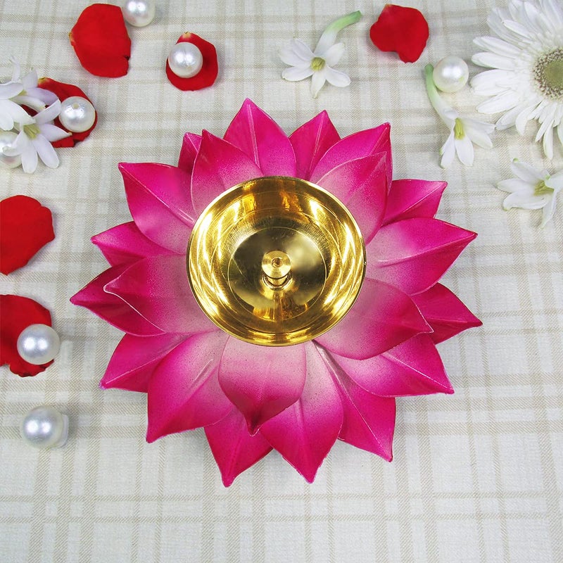 DEWA DEWA Lotus Design Brass Diya Lotus Shaped Brass Deepak Pink 6 inchesSet of 2  - Image 2