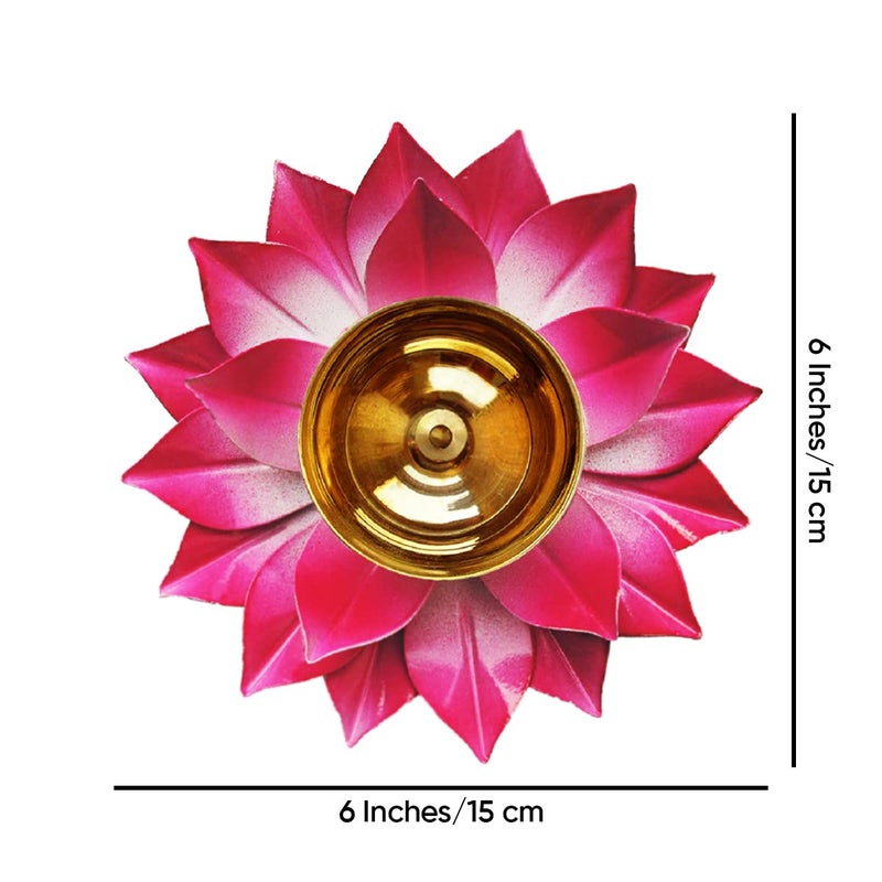DEWA DEWA Lotus Design Brass Diya Lotus Shaped Brass Deepak Pink 6 inchesSet of 2  - Image 5