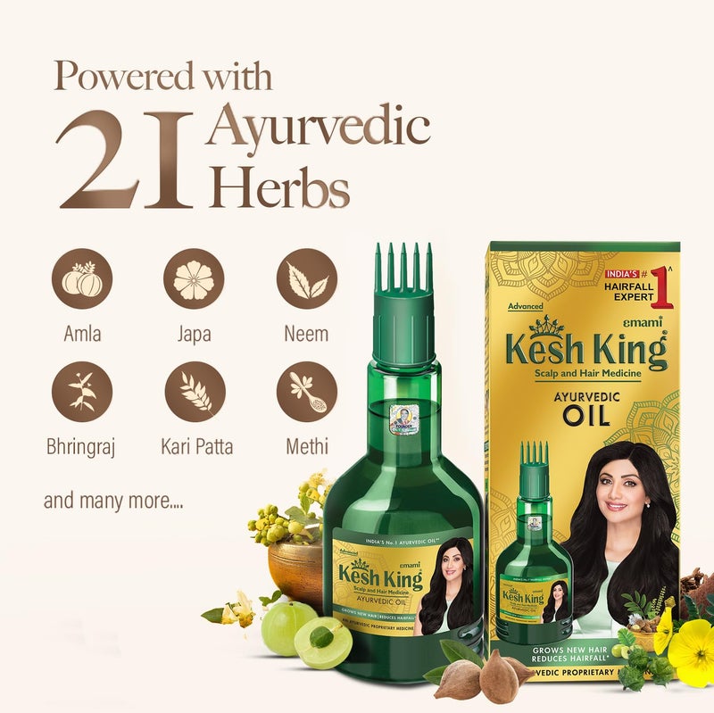 Kesh King Ayurvedic Hair Oil | Herbal Oil with Bhringraj & Amla | Enhance Hair Growth | Reduce Hairfall | Nourishes Scalp | Provides Long & Thick Hair | 10.14 Fl Oz/300ml - Image 3