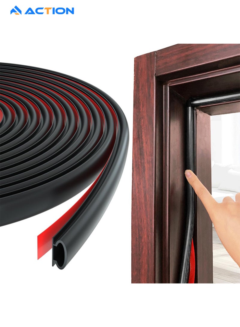 أكشن شريط عزل الباب، شريط عزل مطاطي أسود على شكل حرف D بطول 600 سم، شريط عزل مطاطي ذاتي اللصق للباب، شرائط عزل الصوت للباب لإطار الباب والنوافذ - Image 1