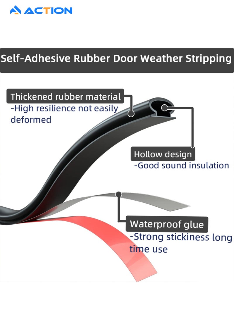 أكشن شريط عزل الباب، شريط عزل مطاطي أسود على شكل حرف D بطول 600 سم، شريط عزل مطاطي ذاتي اللصق للباب، شرائط عزل الصوت للباب لإطار الباب والنوافذ - Image 4