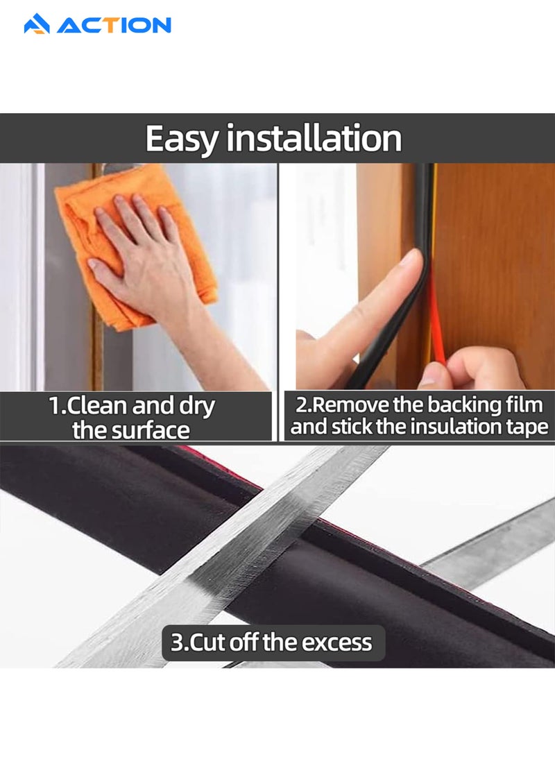 أكشن شريط عزل الباب، شريط عزل مطاطي أسود على شكل حرف D بطول 600 سم، شريط عزل مطاطي ذاتي اللصق للباب، شرائط عزل الصوت للباب لإطار الباب والنوافذ - Image 5