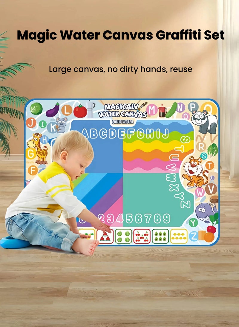 nihao Extra Large Magic Water Drawing Mat Set , Water Magic Learning Blanket Water Writing Cloth Children's Drawing Oversized Clear Water Repeated Graffiti Water Painting Blanket Set 100*80CM - Fruit Letters - Image 2