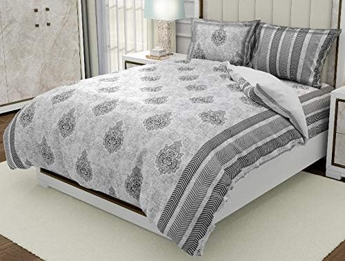 Temoli® Cotton Beautiful Bedsheets for Double Bed King Size, King Size Beautiful Cotton Bedsheets Combo with Pillow Covers 250X275 cm (Ambi-Grey) - Image 2
