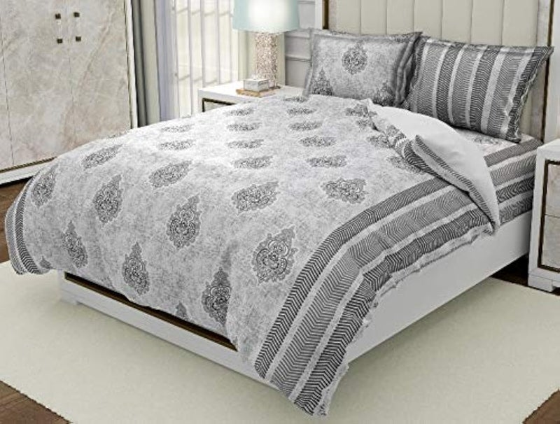 Temoli® Cotton Beautiful Bedsheets for Double Bed King Size, King Size Beautiful Cotton Bedsheets Combo with Pillow Covers 250X275 cm (Ambi-Grey) - Image 1