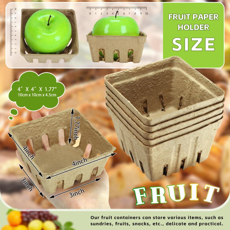 Vmiapxo 50 Pack Natural Pulp Fiber Berry Basket  Small Farmers Market Produce Basket Containers Kitchen Supplies for Strawberry Blueberry Raspberry Egg Vegetable (50 Pack) - Image 2