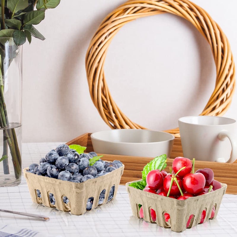Vmiapxo 50 Pack Natural Pulp Fiber Berry Basket  Small Farmers Market Produce Basket Containers Kitchen Supplies for Strawberry Blueberry Raspberry Egg Vegetable (50 Pack) - Image 4