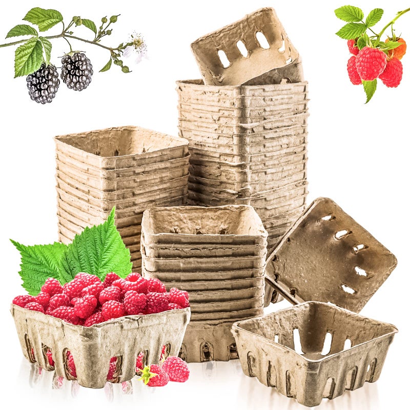 Vmiapxo 50 Pack Natural Pulp Fiber Berry Basket  Small Farmers Market Produce Basket Containers Kitchen Supplies for Strawberry Blueberry Raspberry Egg Vegetable (50 Pack) - Image 1