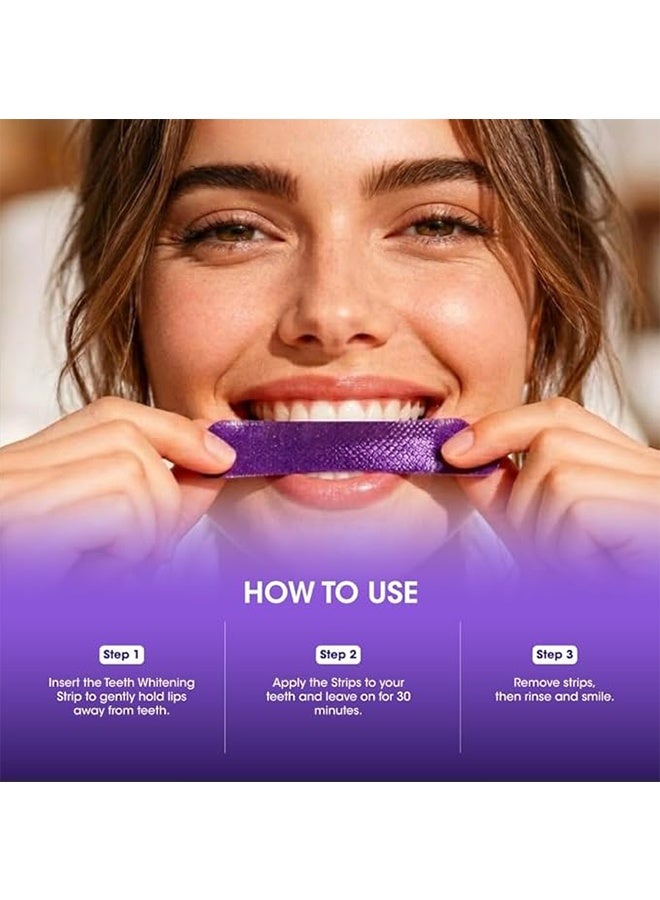 SMILEKIT 14 Applications Purple Teeth Whitening Strips, Colour Correcting Whitening, Peroxide Free & Enamel Safe for Sensitive Teeth, Removes Coffee Tea Wine & Smoking Stains - Image 2