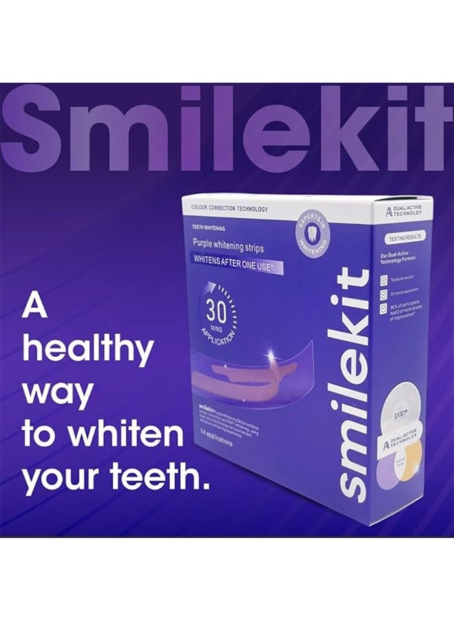 SMILEKIT 14 Applications Purple Teeth Whitening Strips, Colour Correcting Whitening, Peroxide Free & Enamel Safe for Sensitive Teeth, Removes Coffee Tea Wine & Smoking Stains - Image 5