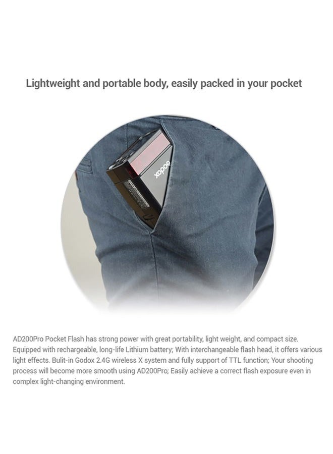 Godox Godox AD200 Pro AD200Pro Flash Strobe, TTL Pocket Flash Monolight, 200W 2.4G Speedlite HSS 1/8000s 2900mAh Li-ion Battery, 500 Full Power Flashes, Bare Bulb/Speedlite Fresnel Flash Head - Image 5