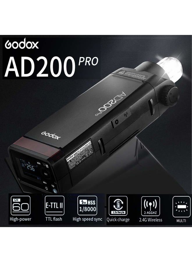 Godox Godox AD200 Pro AD200Pro Flash Strobe, TTL Pocket Flash Monolight, 200W 2.4G Speedlite HSS 1/8000s 2900mAh Li-ion Battery, 500 Full Power Flashes, Bare Bulb/Speedlite Fresnel Flash Head - Image 2