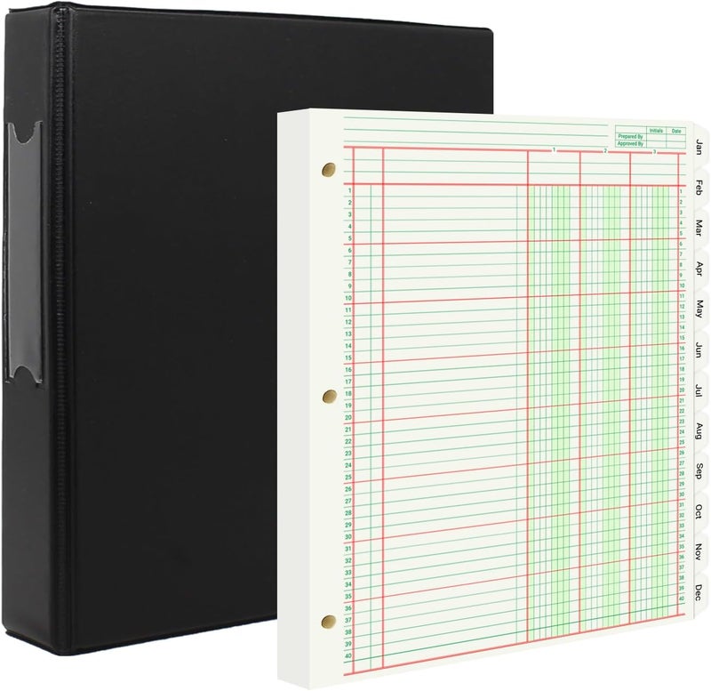 suituts 100 Sheets Accounting Ledger Paper with 3 Ring Binder and Monthly Tabs, 3 Column Columnar Analysis Pads, Refillable Accounting Ledger Notebook (8.5X11 Inch) - Image 1