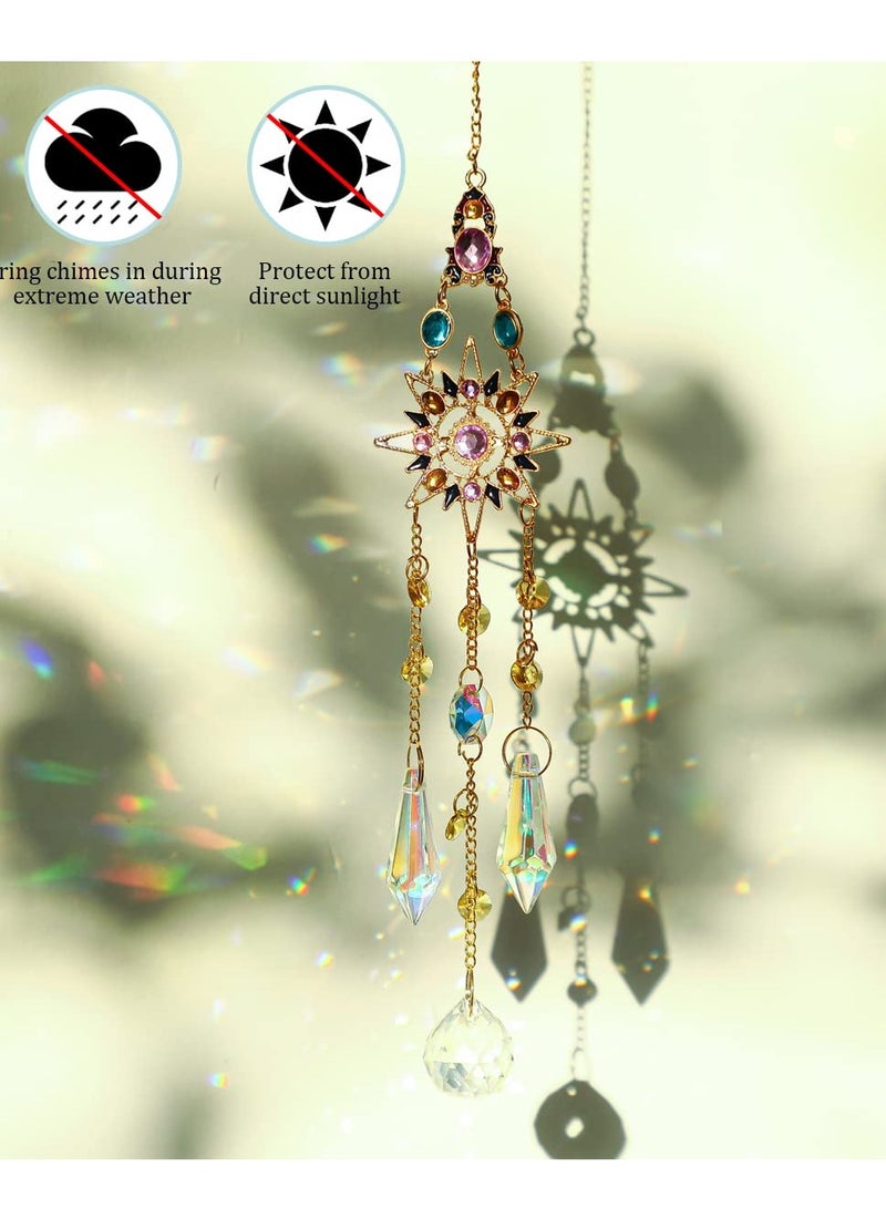 Excefore Hanging Sun Catchers with Crystals, Colorful Crystals Suncatcher Hanging for Window, Glass Icicle Prisms Rhinestones Suncatcher, Pendants for Garden Patio Backyard Car Home Indoor Outdoor Decoration - Image 3
