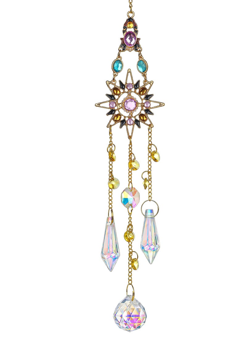 Excefore Hanging Sun Catchers with Crystals, Colorful Crystals Suncatcher Hanging for Window, Glass Icicle Prisms Rhinestones Suncatcher, Pendants for Garden Patio Backyard Car Home Indoor Outdoor Decoration - Image 1