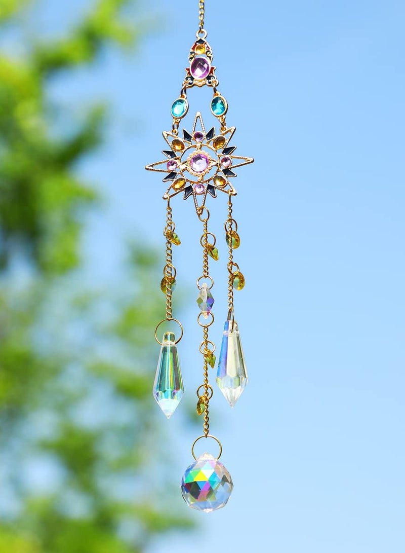 Excefore Hanging Sun Catchers with Crystals, Colorful Crystals Suncatcher Hanging for Window, Glass Icicle Prisms Rhinestones Suncatcher, Pendants for Garden Patio Backyard Car Home Indoor Outdoor Decoration - Image 2