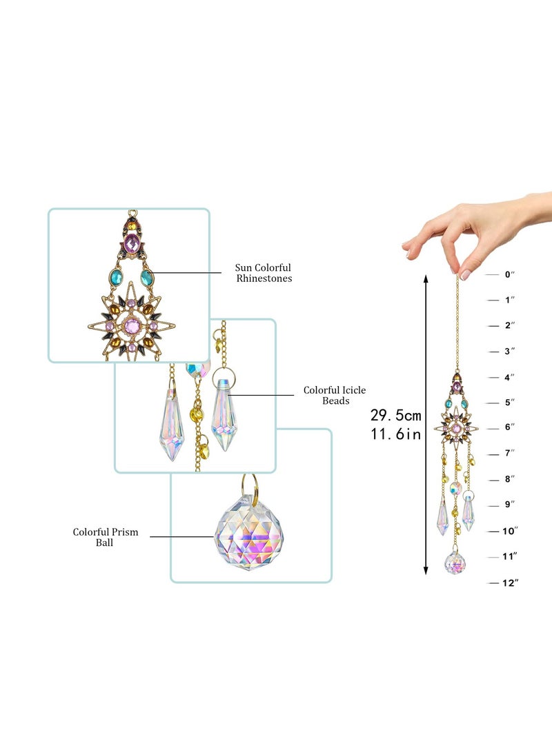 Excefore Hanging Sun Catchers with Crystals, Colorful Crystals Suncatcher Hanging for Window, Glass Icicle Prisms Rhinestones Suncatcher, Pendants for Garden Patio Backyard Car Home Indoor Outdoor Decoration - Image 5