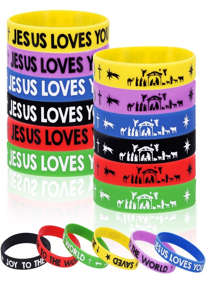 Whaline 36Pcs Jesus Loves You Silicone Bracelets Holy Night Stretch Wristband Bracelets Christian Rubber Wristband for Xmas Party Accessories Gift Holiday Party Favor Supplies - Image 1