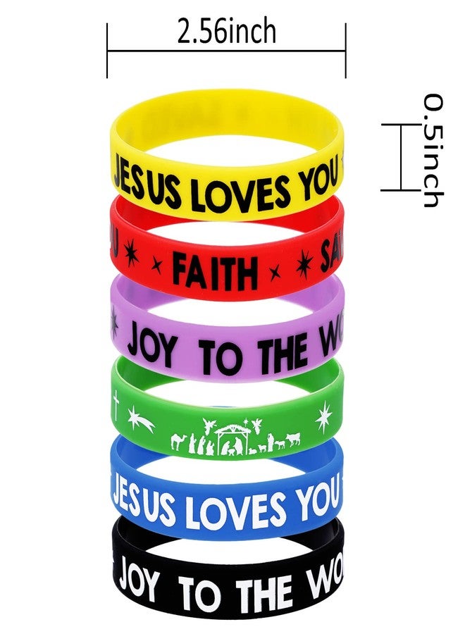 Whaline 36Pcs Jesus Loves You Silicone Bracelets Holy Night Stretch Wristband Bracelets Christian Rubber Wristband for Xmas Party Accessories Gift Holiday Party Favor Supplies - Image 2
