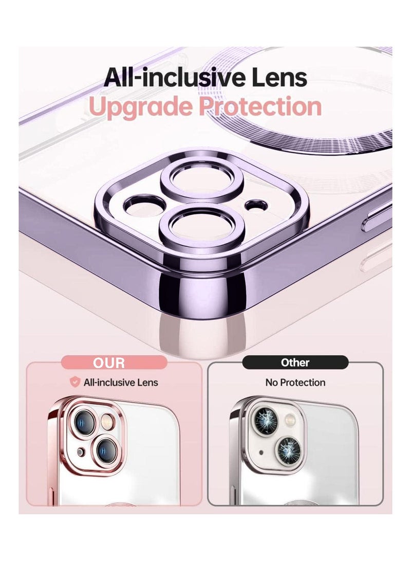 Wtech Magsafe Shockproof Luxury Plating Hybrid Clear PC Case Cover For Apple iPhone 15 Plus 2023 Eggplant Purple - Image 2