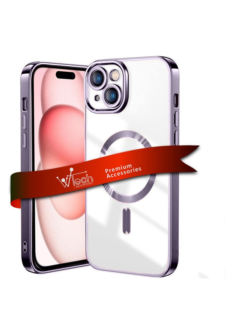 Wtech Magsafe Shockproof Luxury Plating Hybrid Clear PC Case Cover For Apple iPhone 15 Plus 2023 Eggplant Purple - Image 1