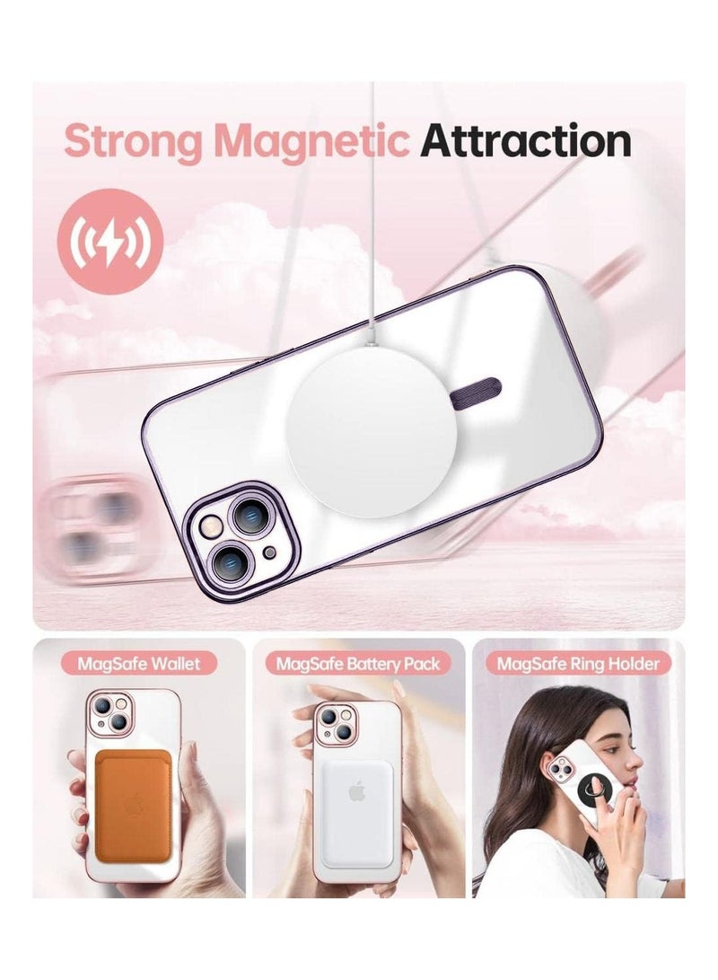 Wtech Magsafe Shockproof Luxury Plating Hybrid Clear PC Case Cover For Apple iPhone 15 Plus 2023 Eggplant Purple - Image 5