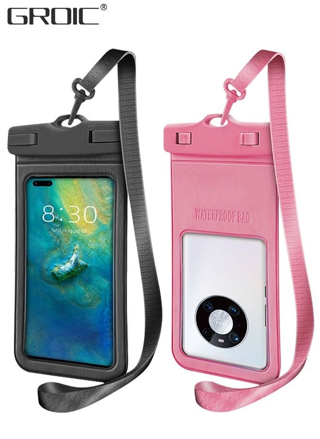 GROIC 2 Pack Waterproof Case Touch Screen Cellphone Pouch Dry Bag with Neck Lanyard Underwater Cell Phone Holder Large Protector for iPhone, Samsung Galaxy and Huawei Universal  - Image 1