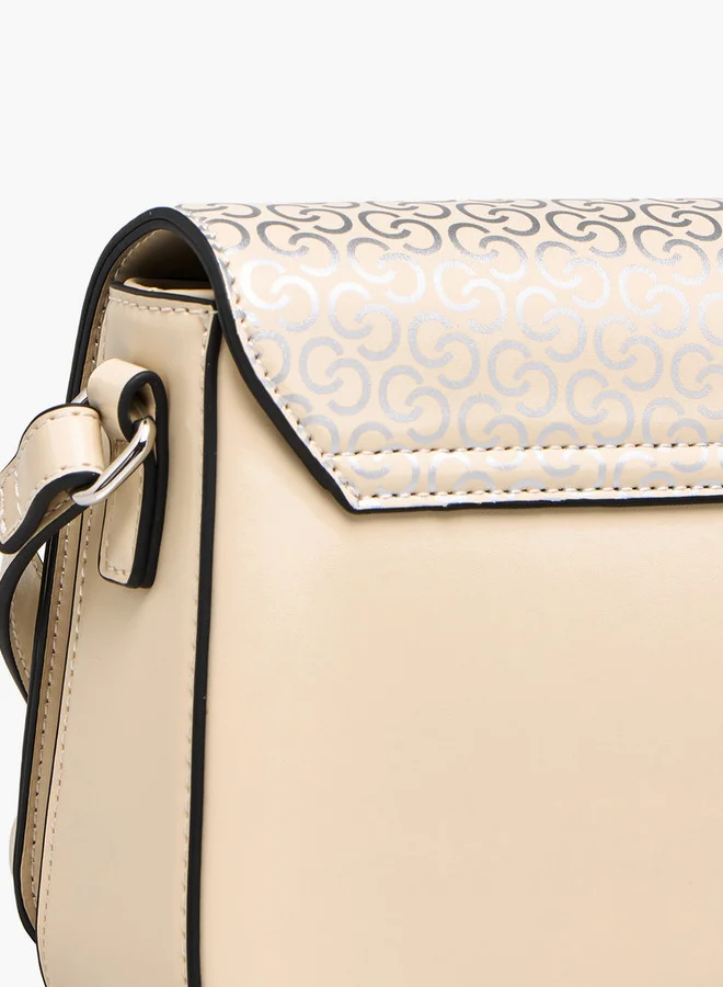 Celeste Monogram Print Crossbody Bag with Button Closure