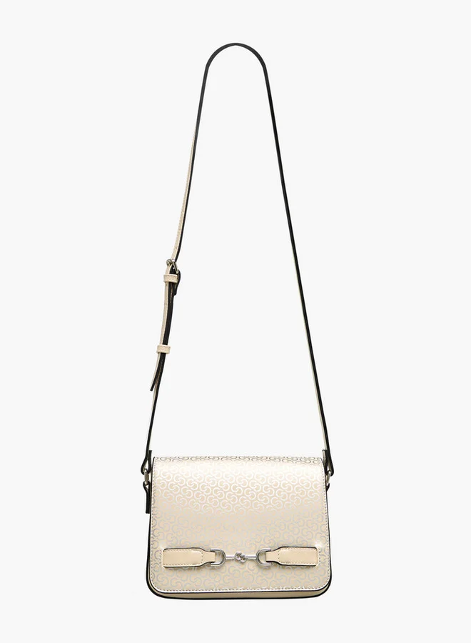 Celeste Monogram Print Crossbody Bag with Button Closure