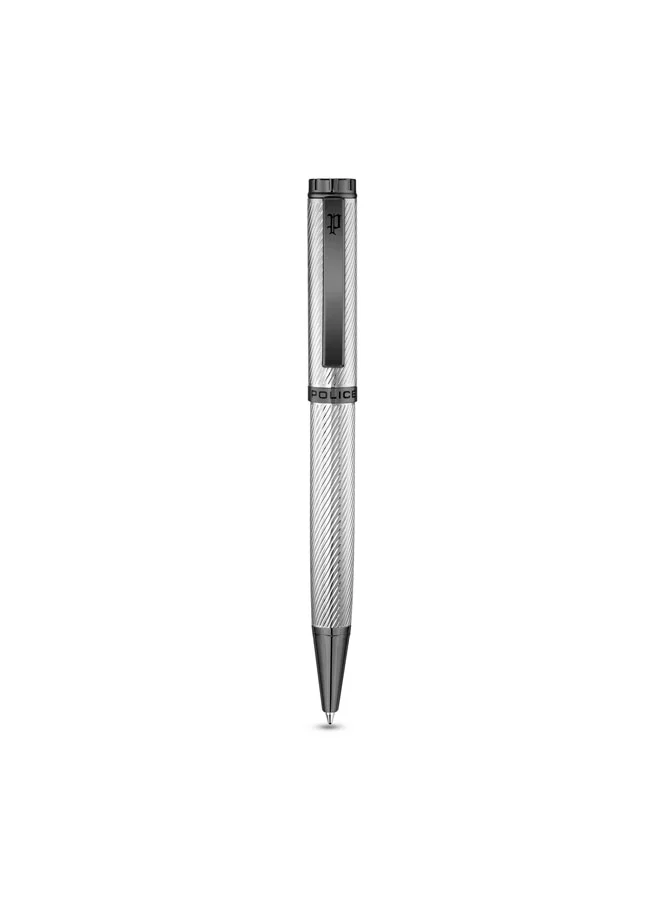 POLICE Cavolini Full Stainless Steel Twist Ballpoint Pen for Men, Blue Ink