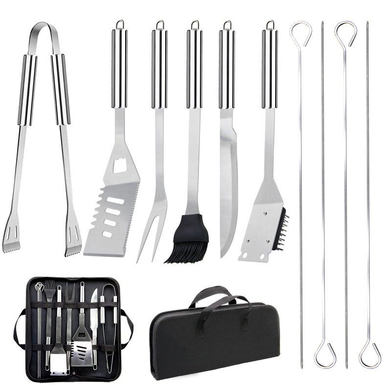 MUYFIO 11Pcs Stainless Steel BBQ Grilling Accessories Set, Dad Gifts for Fathers Day Grilling Gifts,Portable Practical Grill Tools Utensils Kit with Storage Bag for Outdoor Grill Camping Backyard - Image 1